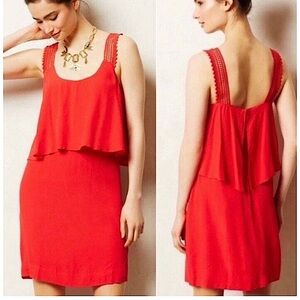 Maeve Tiered Boho Crochet Deep Red Dress Sz 2/4